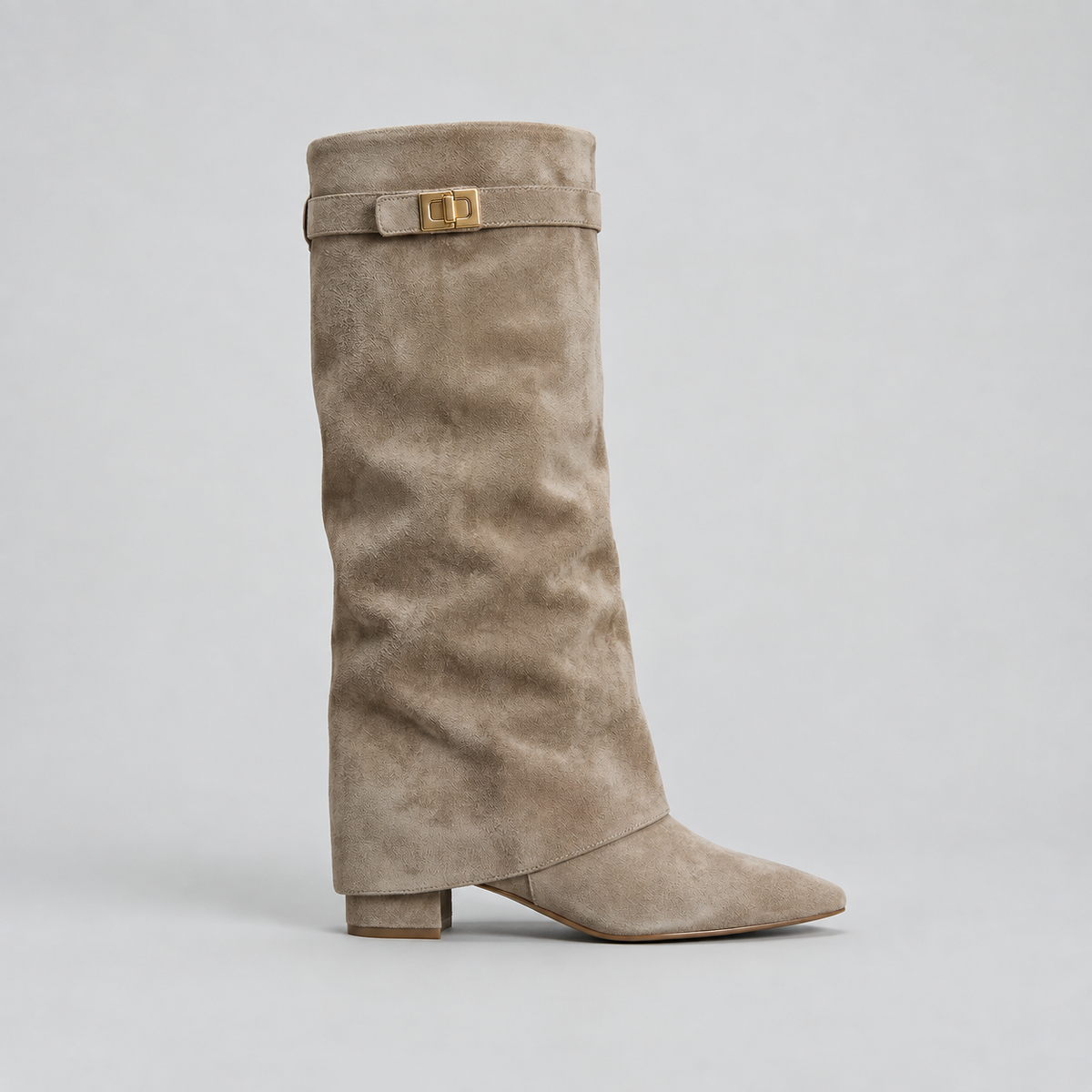 Knee High Boots - Women's Block Heel Buckle Boots