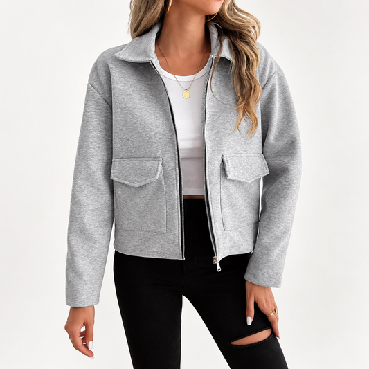Zip Up Utility Overshirt - Grey Women's Shacket