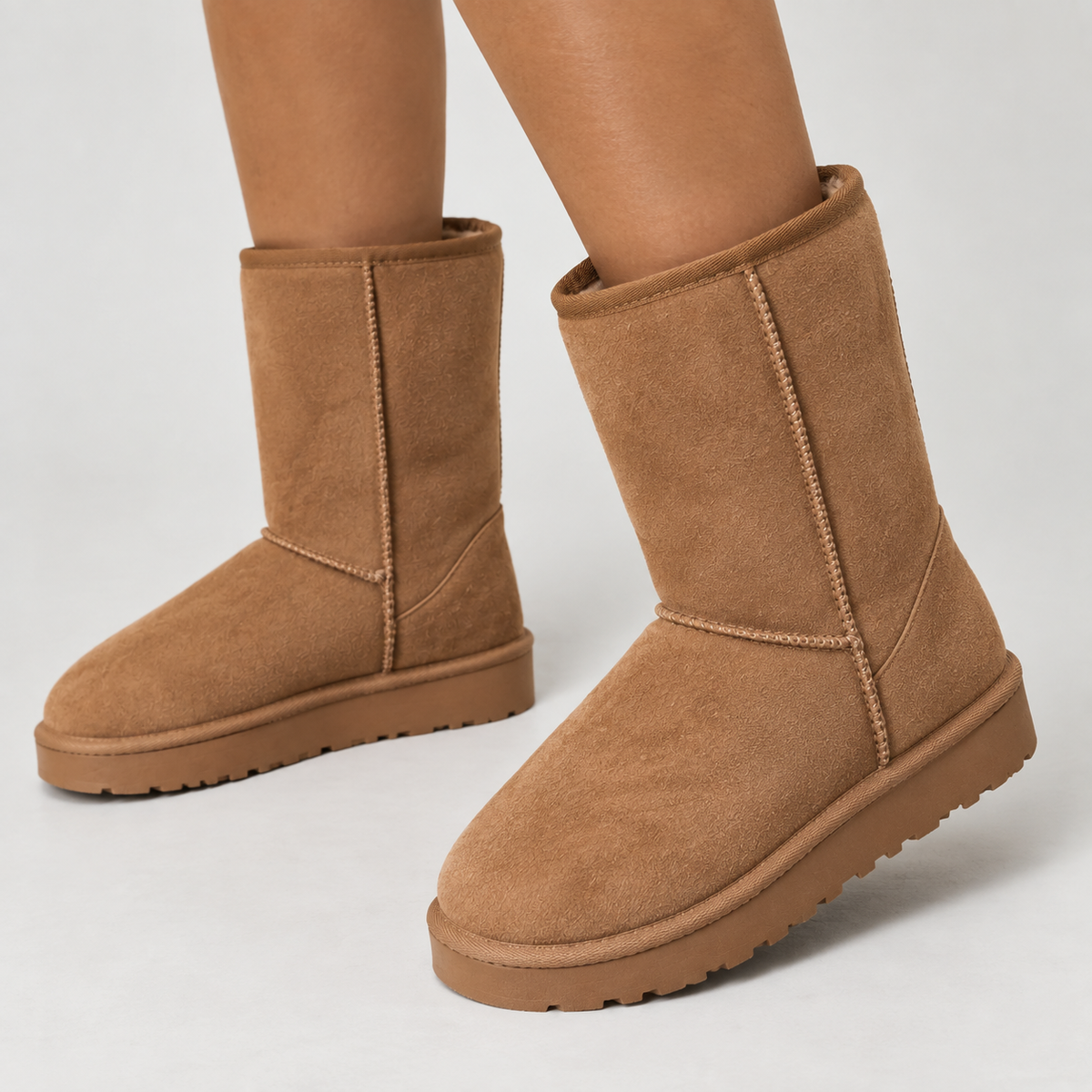 Suede Winter Boots - Women's Warm Lined Mid-Calf Boots