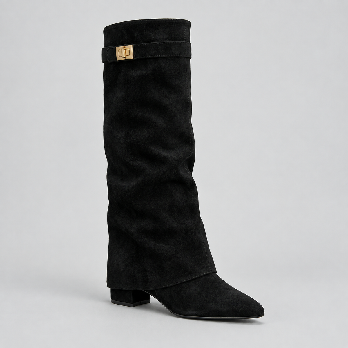 Knee High Boots - Women's Block Heel Buckle Boots