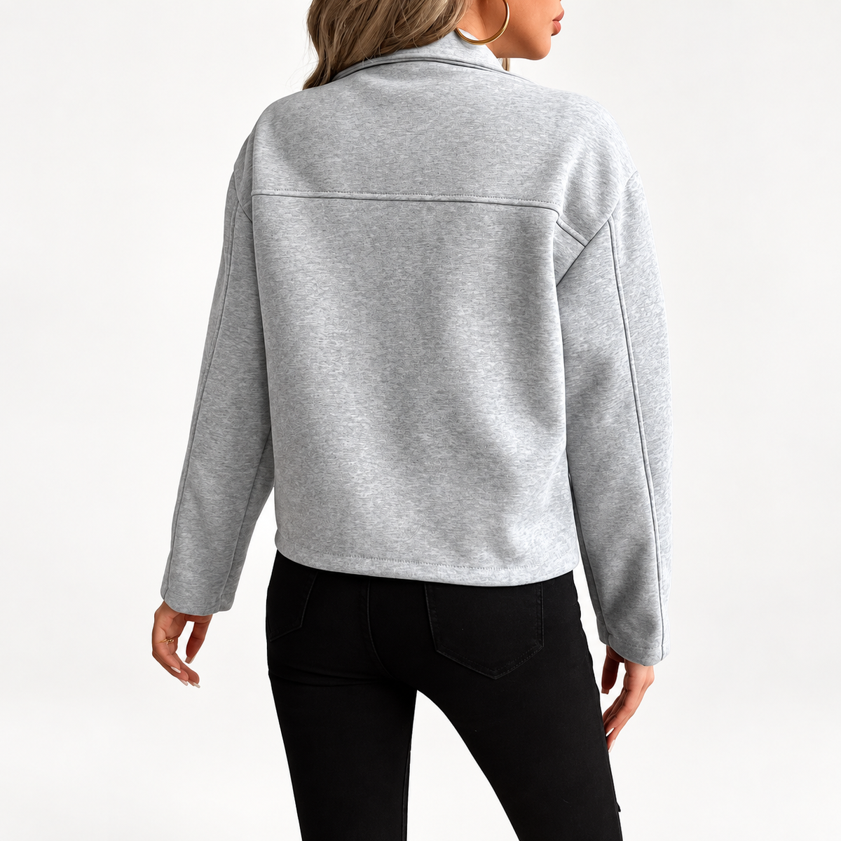 Zip Up Utility Overshirt - Grey Women's Shacket