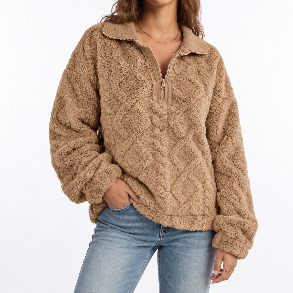 Textured Fleece Pullover - Women's Quarter Zip Top