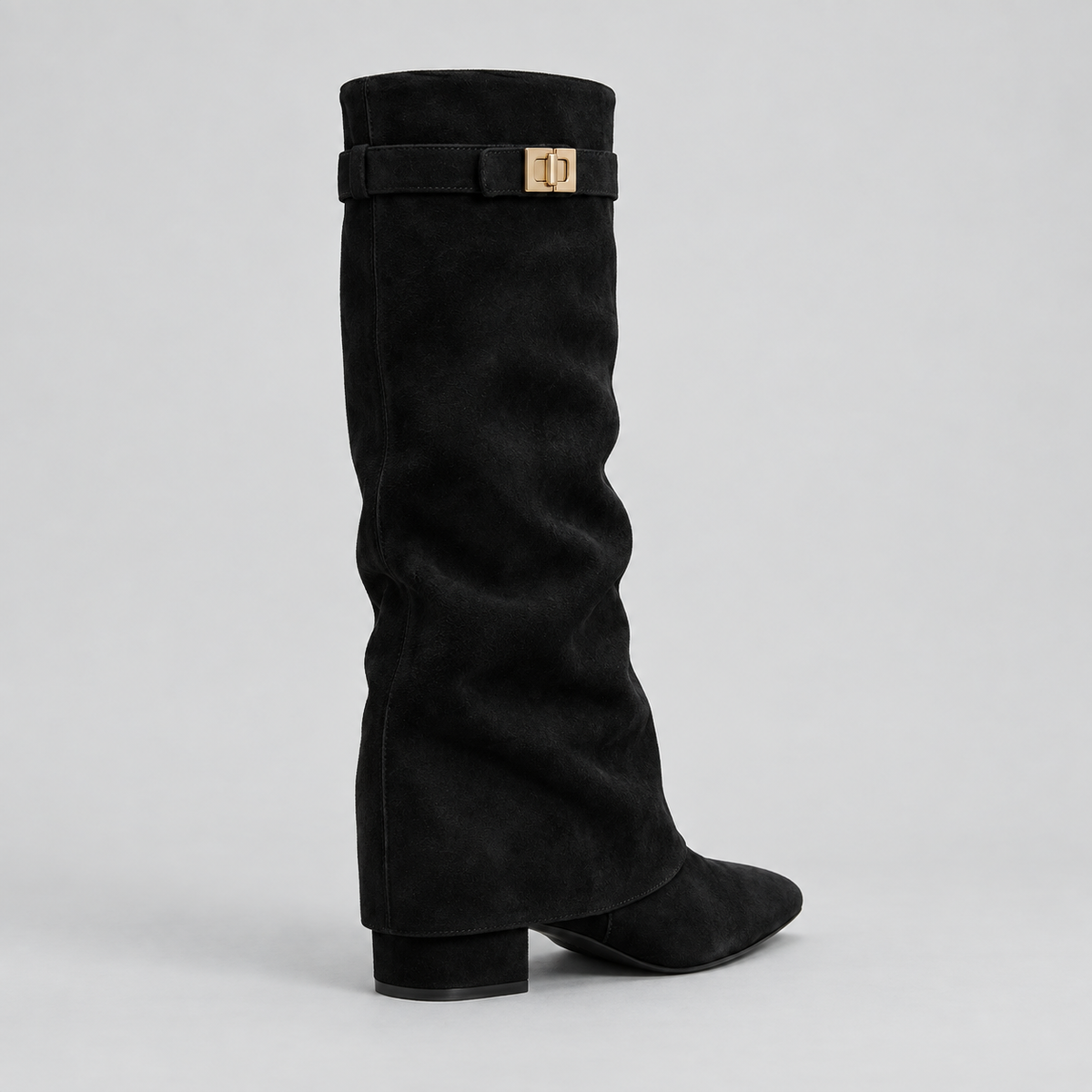 Knee High Boots - Women's Block Heel Buckle Boots