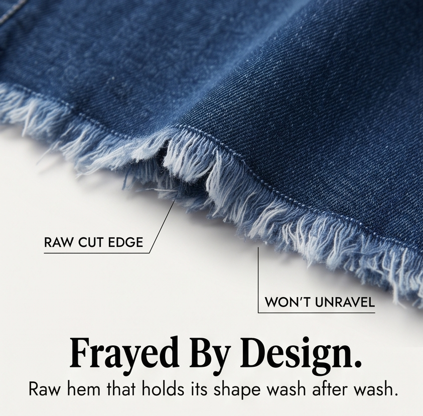 Veluna Denim Skirt - Frayed Hem A-Line Women's Skirt