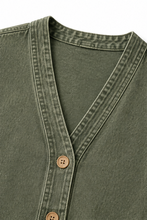 Corriveau Denim-Look Jacket - Washed V-Neck Women's Jacket