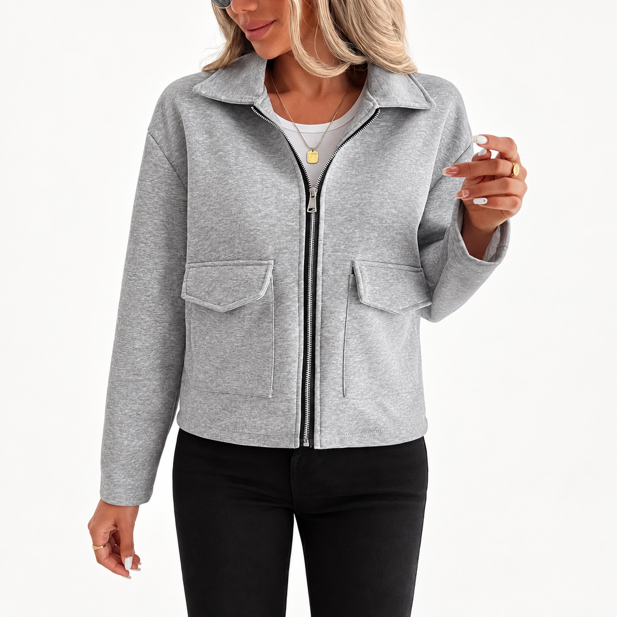 Zip Up Utility Overshirt - Grey Women's Shacket