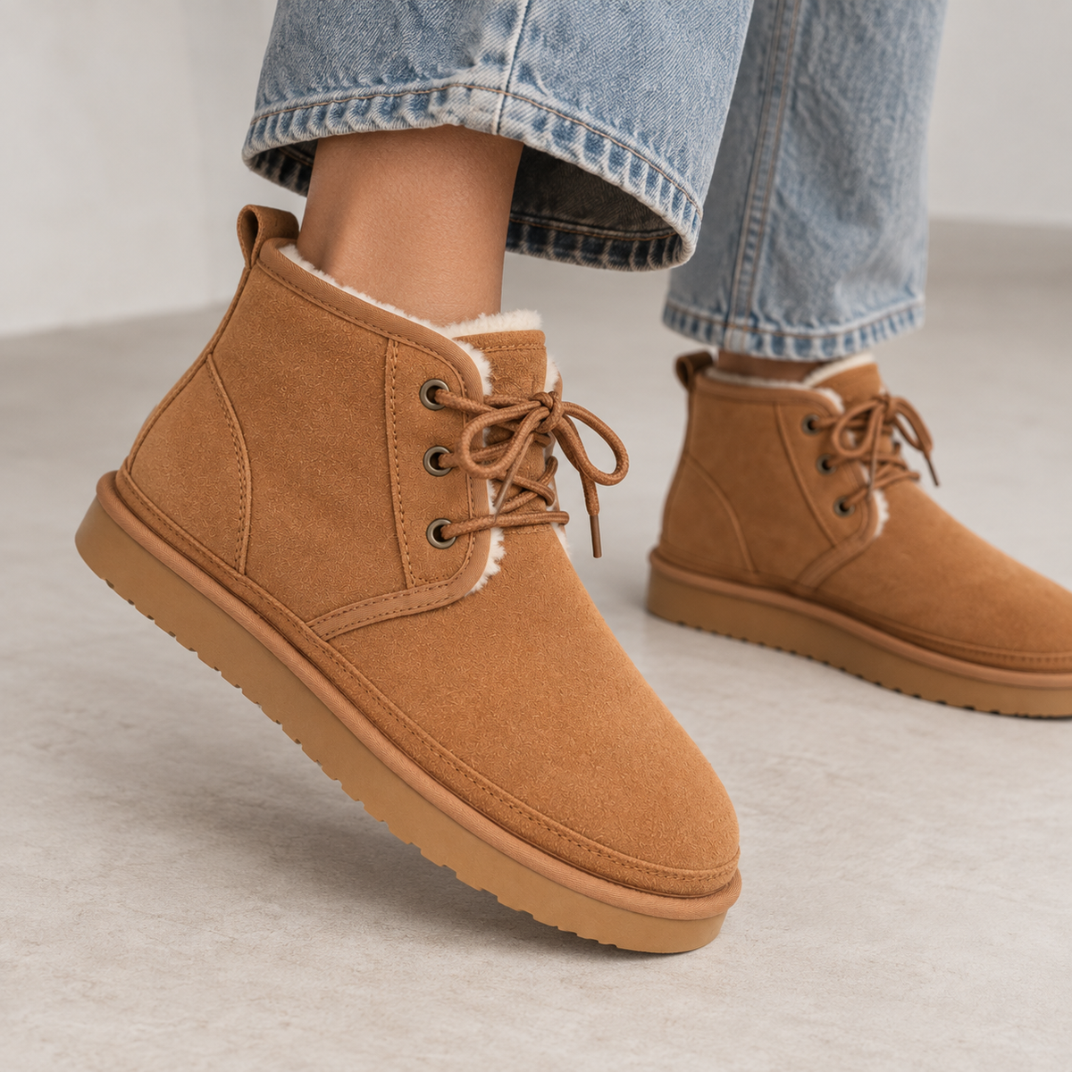 Suede Lace Up Ankle Boots - Women's Fur Lined Winter Boots