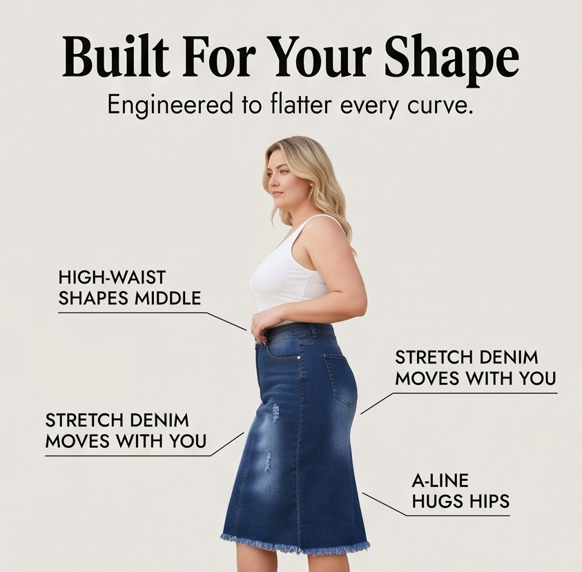 Veluna Denim Skirt - Frayed Hem A-Line Women's Skirt