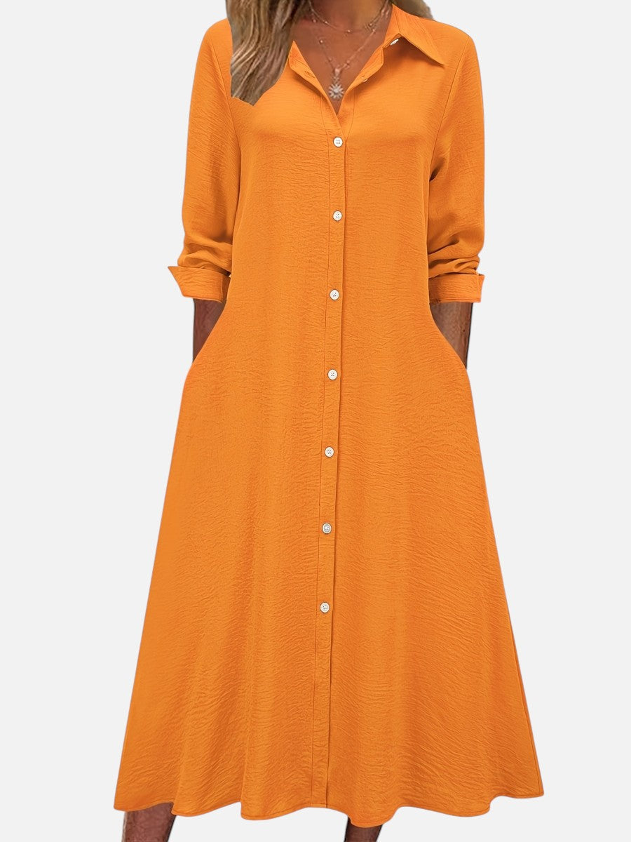 Button Front Midi Shirt Dress - Relaxed Women's Dress