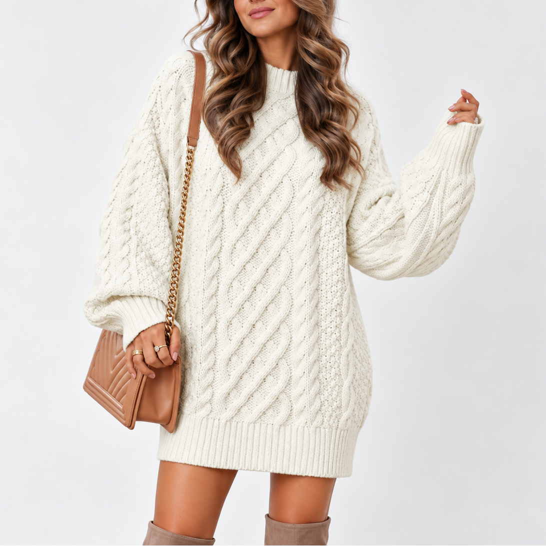 Oversized Cable Knit Sweater - Women's Long Sleeve Jumper