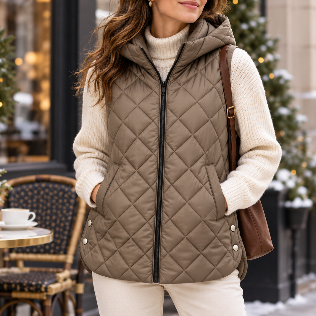 Quilta Quilted Hooded Gilet - Long Sleeveless Women's Vest