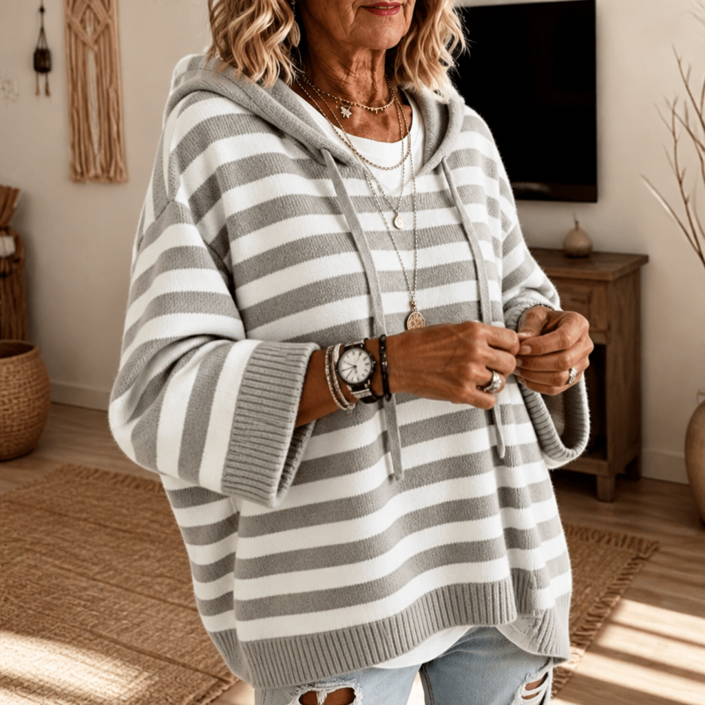 Wearbella - Oversized Striped Hooded Women's Sweater