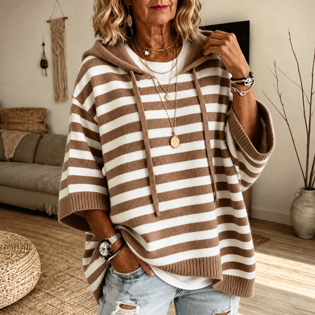 Wearbella - Oversized Striped Hooded Women's Sweater