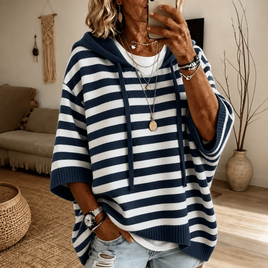 Wearbella - Oversized Striped Hooded Women's Sweater