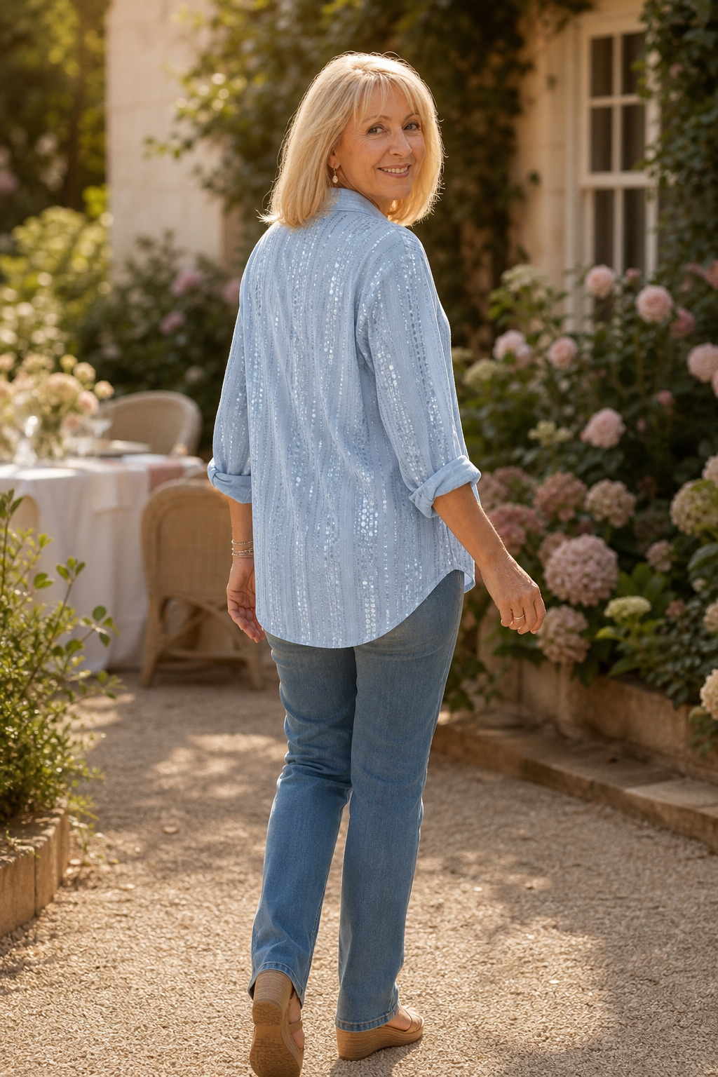 Luxelia Sequin Stripe Shirt - Women's Button Blouse