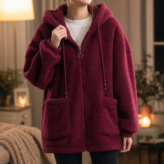 Cozamora Sherpa Fleece Zip-Up Hoodie - Women's Oversized