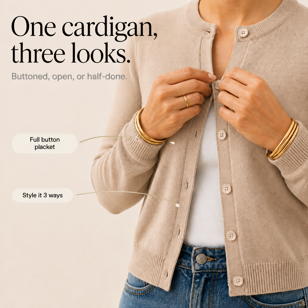 Buttonly - Fitted Ribbed Crop Women's Button Cardigan