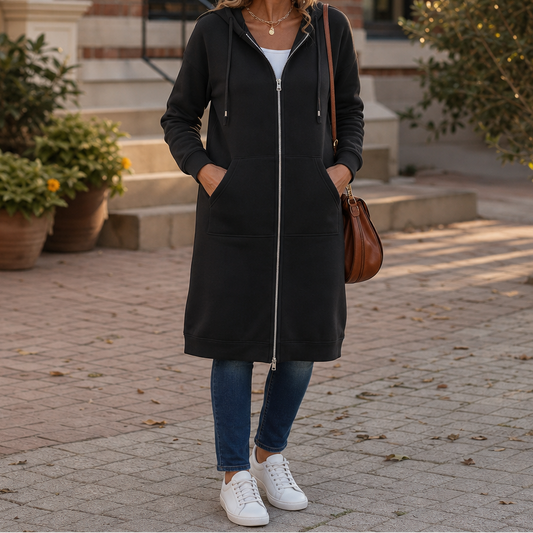 Wrapdown Long Hooded Jacket - Zip Up Women's Longline Coat