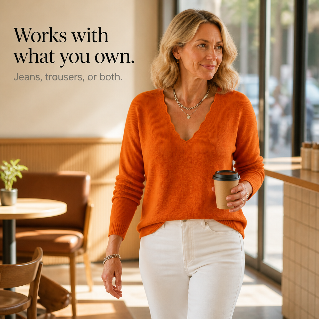 Wavelyn - Scalloped Edge V-Neck Women's Knit Sweater
