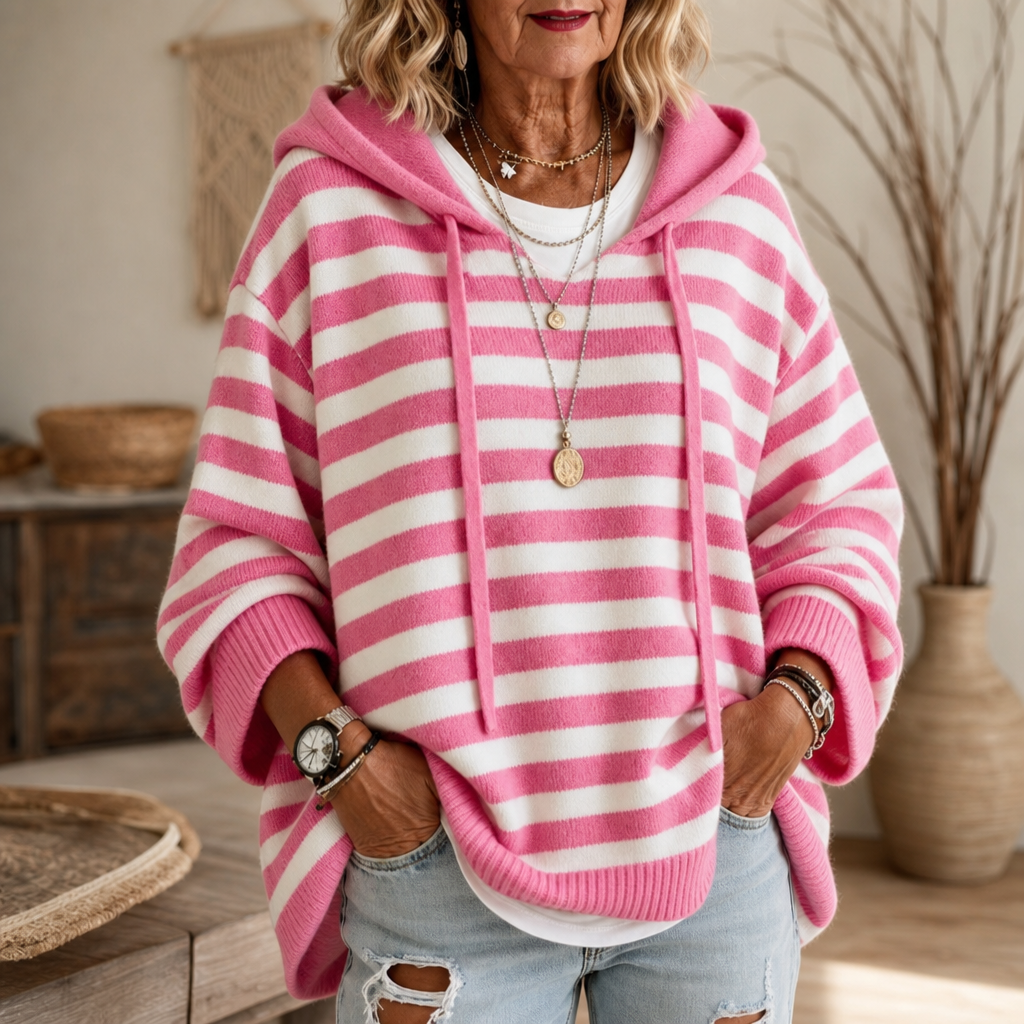 Wearbella - Oversized Striped Hooded Women's Sweater