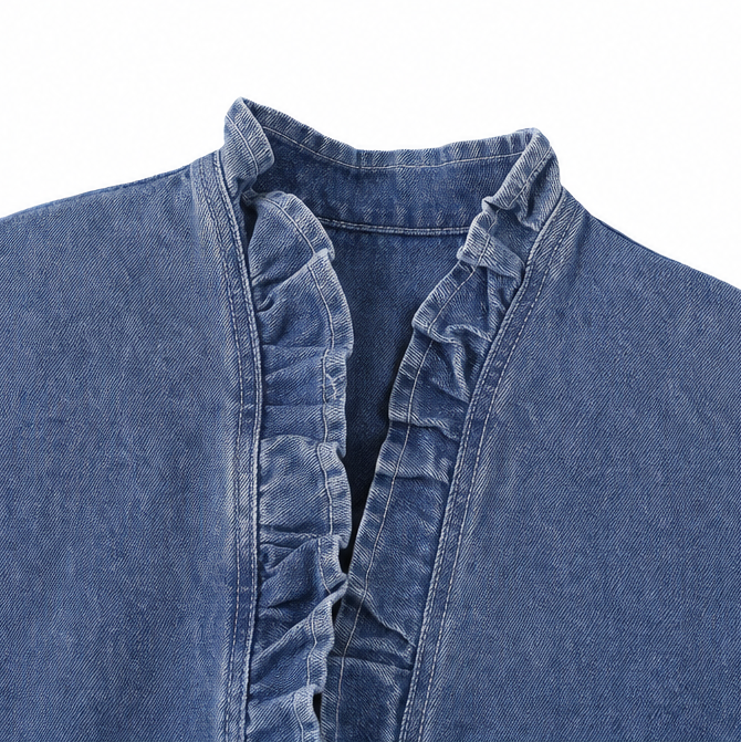 Florelle Ruffle Denim Look Jacket - Women's Open Front Top