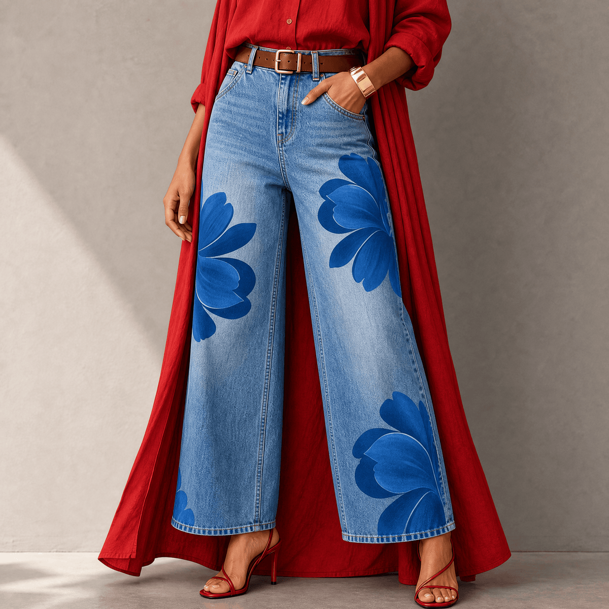Florenza Floral Jeans - Women's Wide Leg Floral Jeans