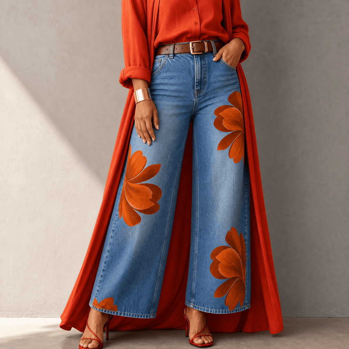Florenza Floral Jeans - Women's Wide Leg Floral Jeans