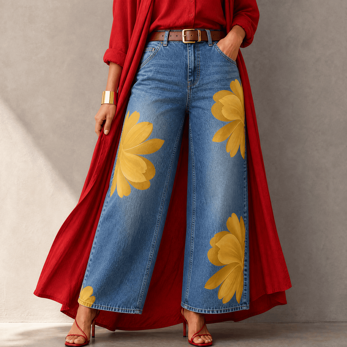 Florenza Floral Jeans - Women's Wide Leg Floral Jeans