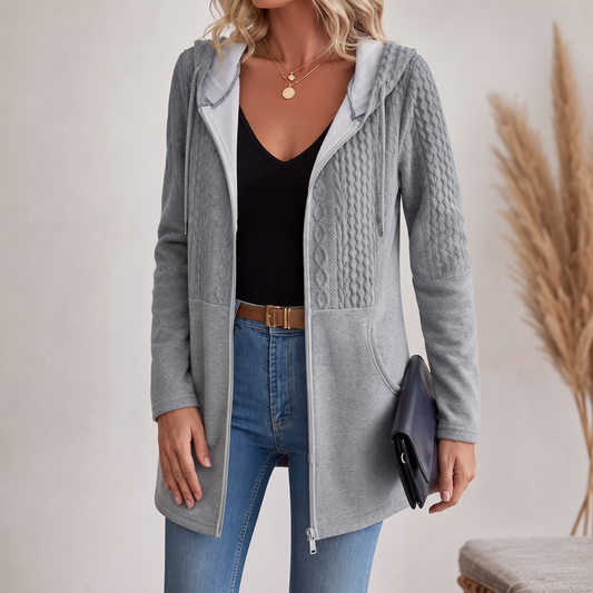 Wearbella Cable Knit Zip-Up Hoodie - Women's Longline