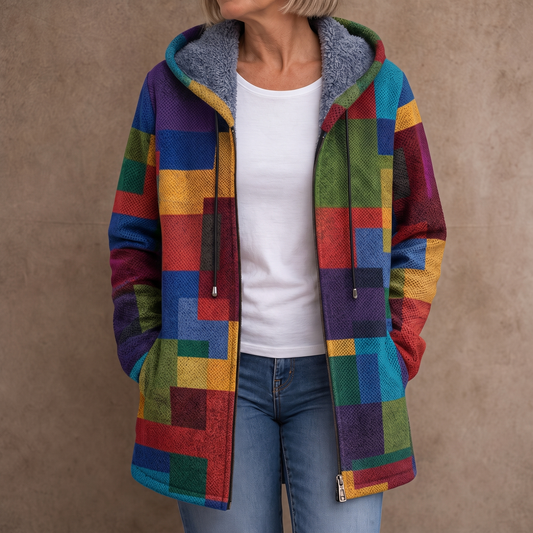 Patchwork Muse Hooded Cardigan - Colourful Women's Knit