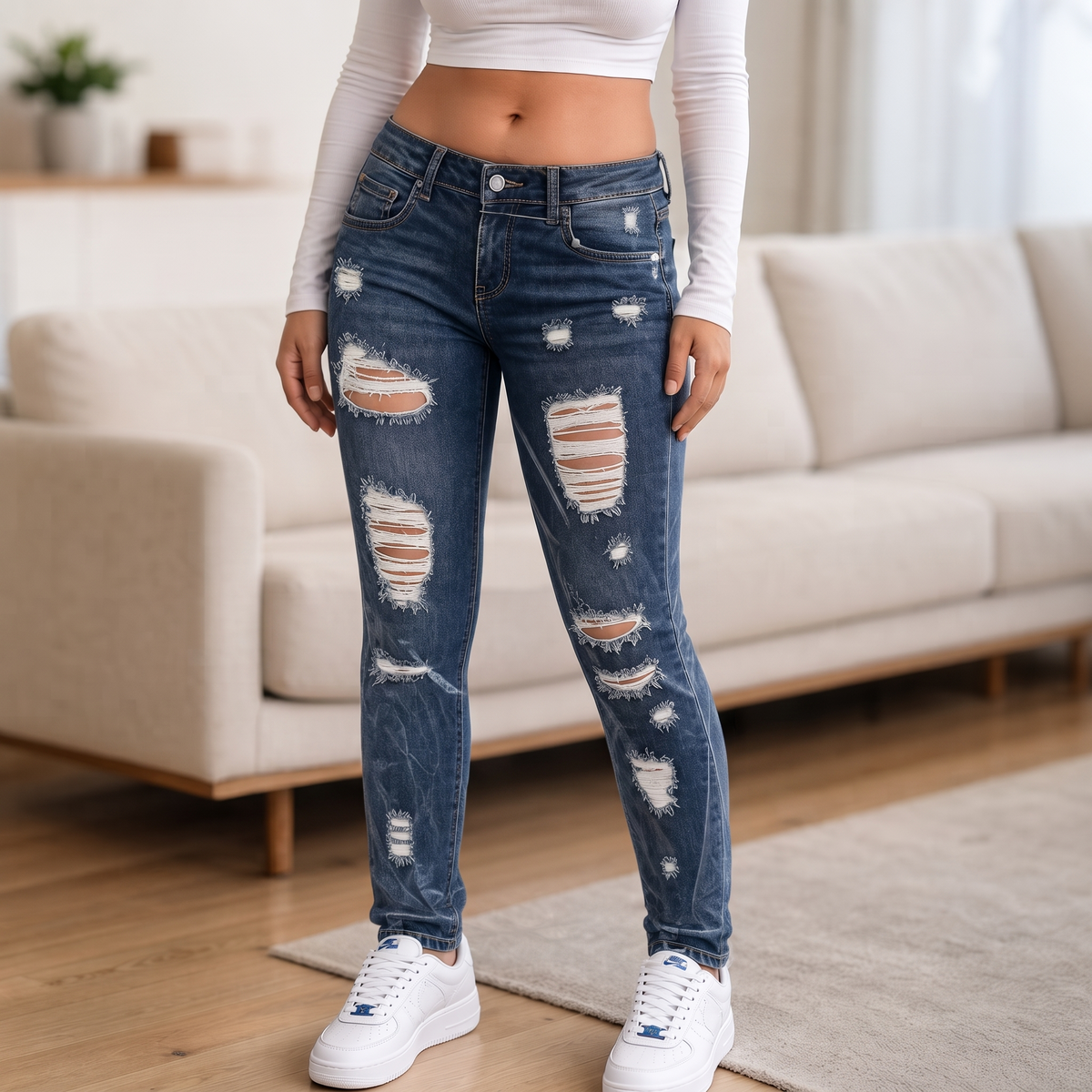 Curvella Skinny Jeans - Distressed High Waist Women's Jeans
