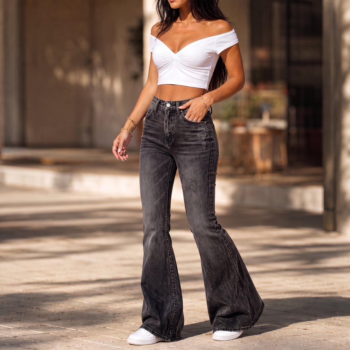 Vivia Flare Jeans - High Waisted Whisker Women's Jeans