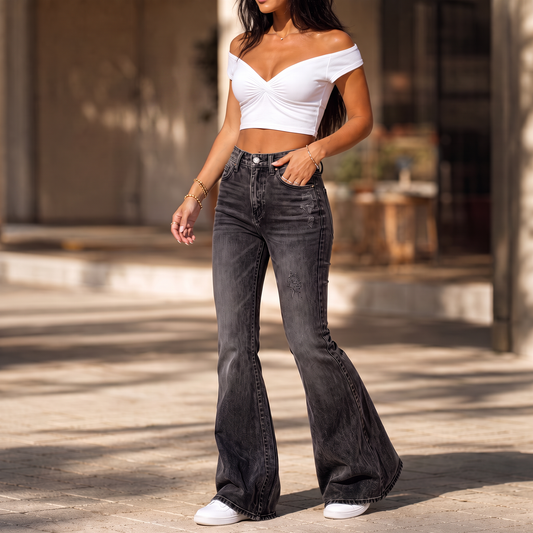 Vivia Flare Jeans - High Waisted Whisker Women's Jeans