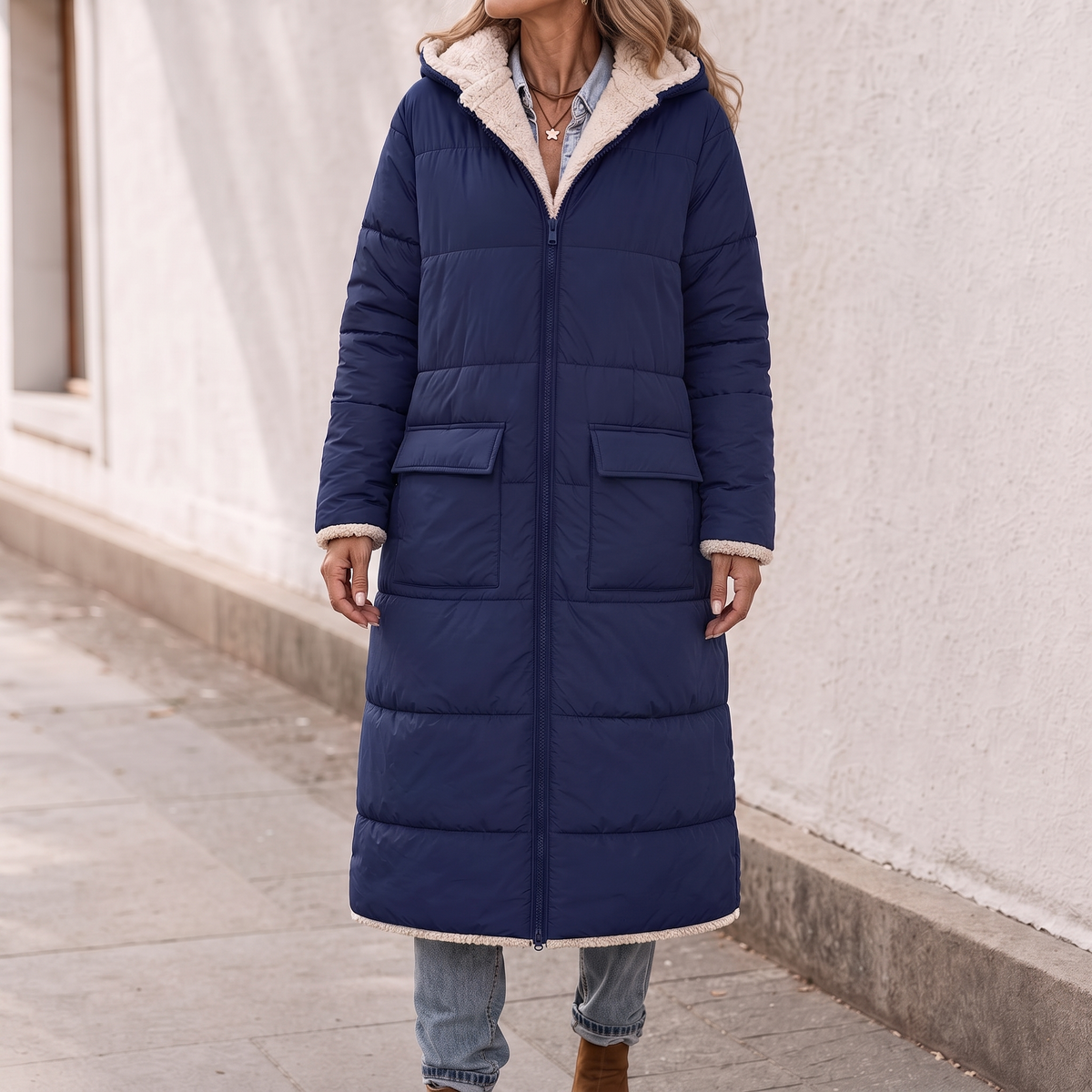 Veluna Reversible Quilted Coat - Sherpa-Look Women's Coat