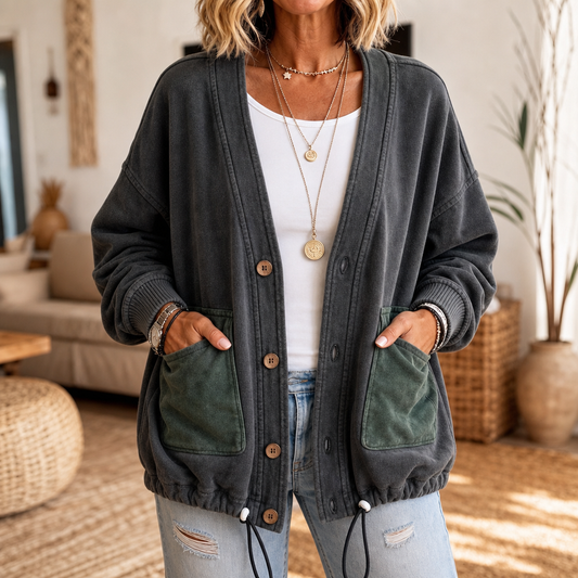 Patch & Thread Knit Jacket - Women's Pocket Cardigan