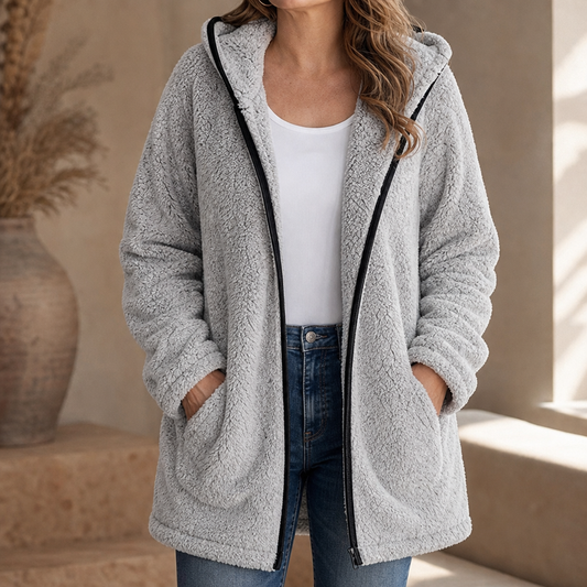 Cozyelle Plush Hooded Cardigan - Women's Fleece-Look Knit