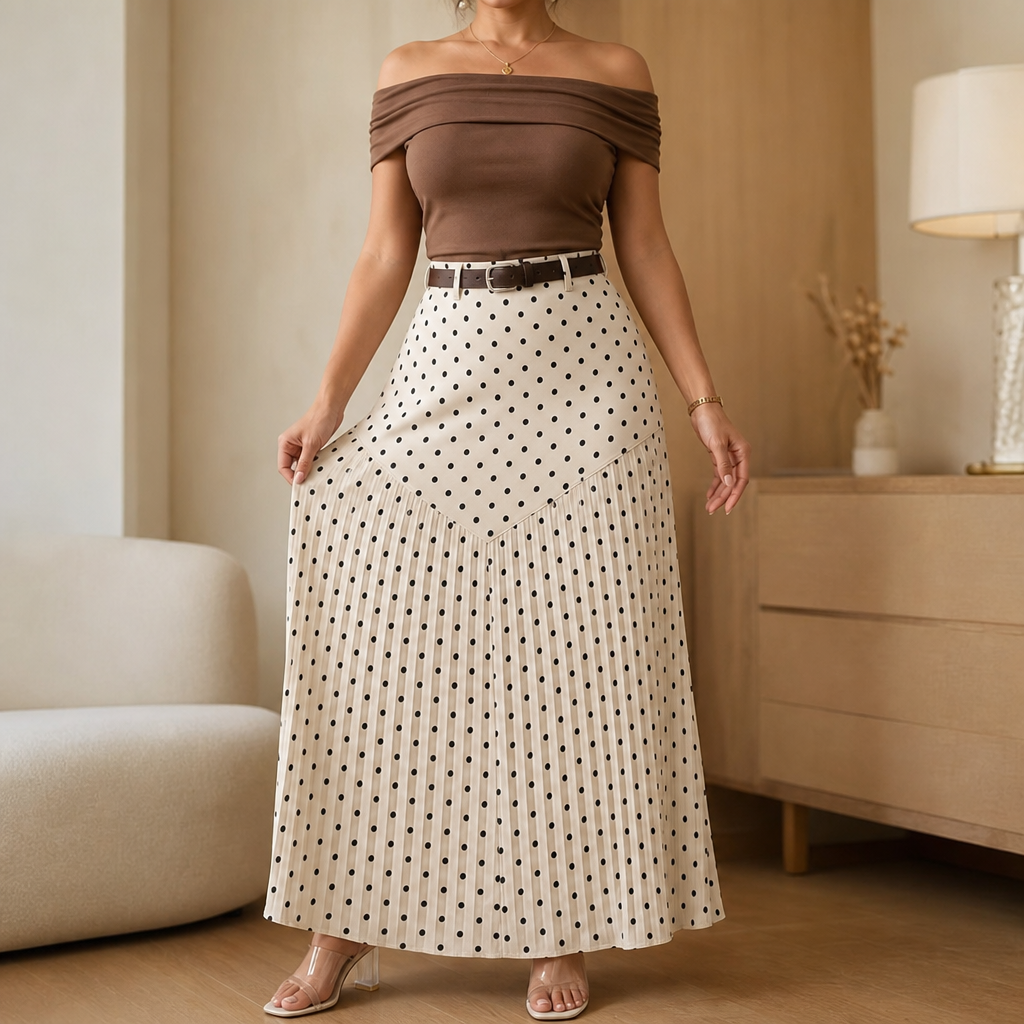 Wearbella Polka Dot Skirt - Pleated Women's Midi Skirt