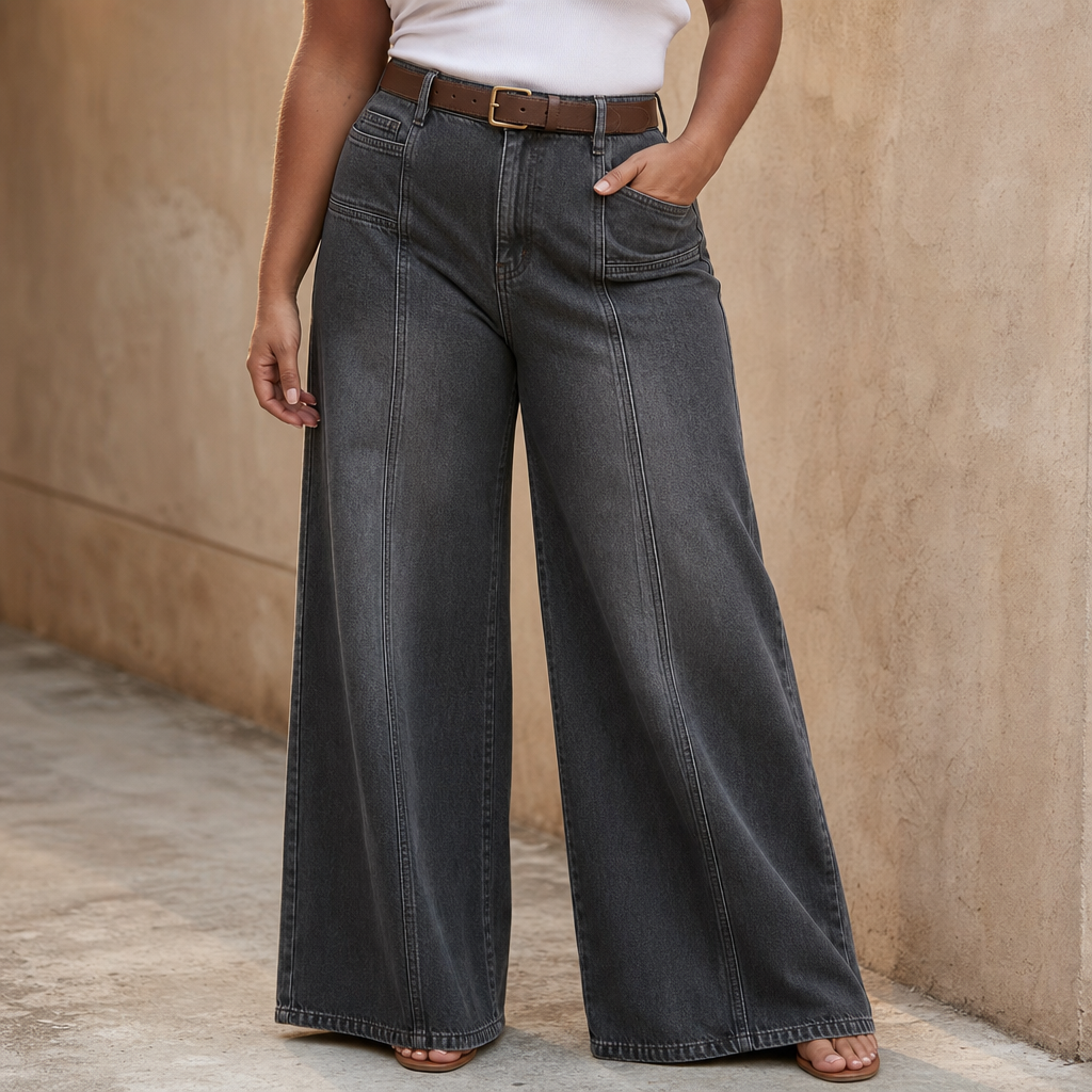Longline Wide Leg Jeans - High Waisted Seam Women's Jeans