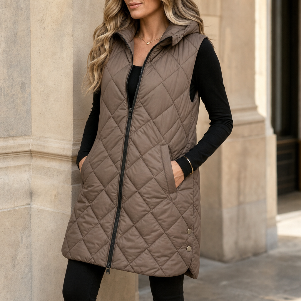 Quilted Ease Longline Gilet - Hooded Women's Quilted Vest