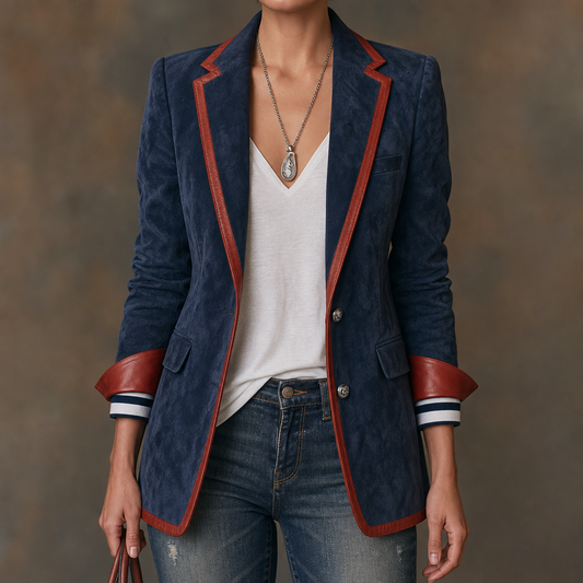Velvara Velvet Blazer - Contrast Trim Women's Party Jacket