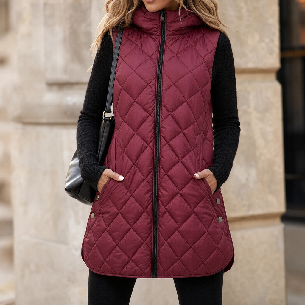 Quilta Quilted Hooded Gilet - Long Sleeveless Women's Vest