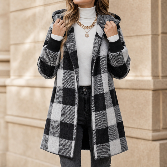 Plaidelle Plaid Hooded Cardigan - Oversized Women's Fleece
