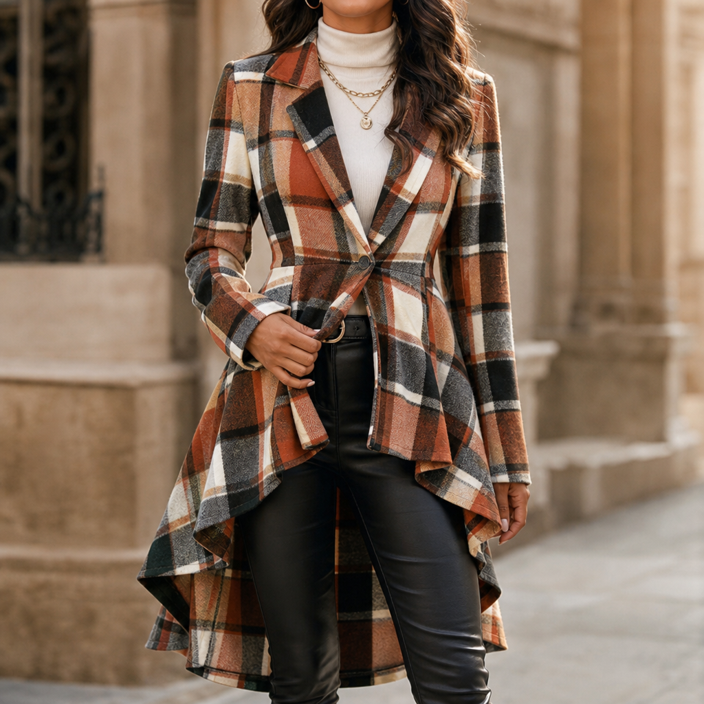 Wearbella Plaid Peplum Coat - Women's High-Low Coat