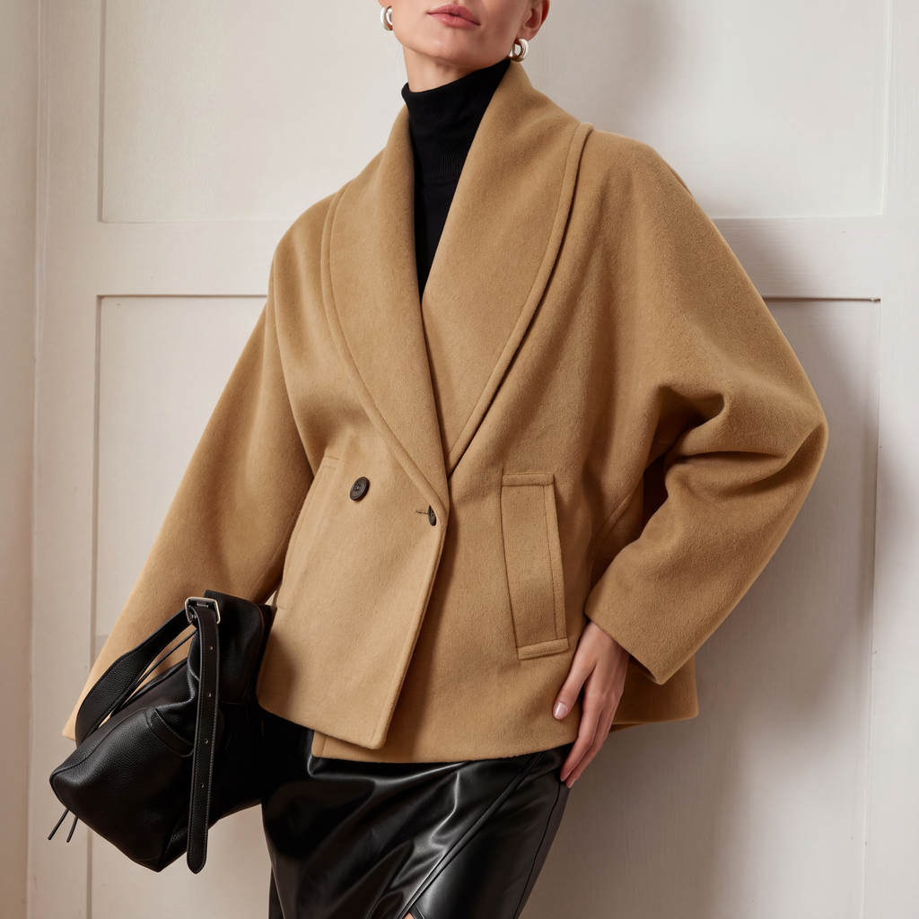 Velaire Cropped Batwing Coat - Double-Breasted Women's Coat