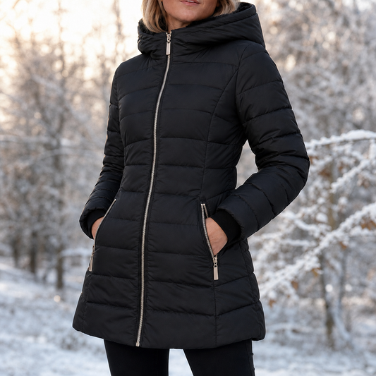 Veluna Hooded Winter Coat - Women's Plush Lined Mid Coat