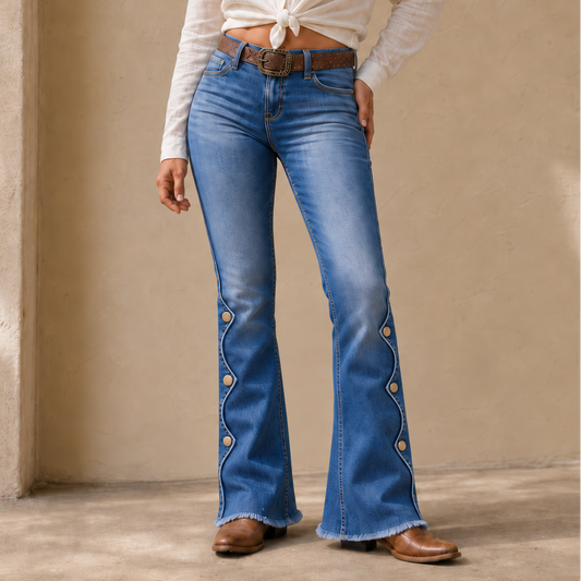 Flarelle Flare Jeans - Scalloped Side Button Women's Jeans