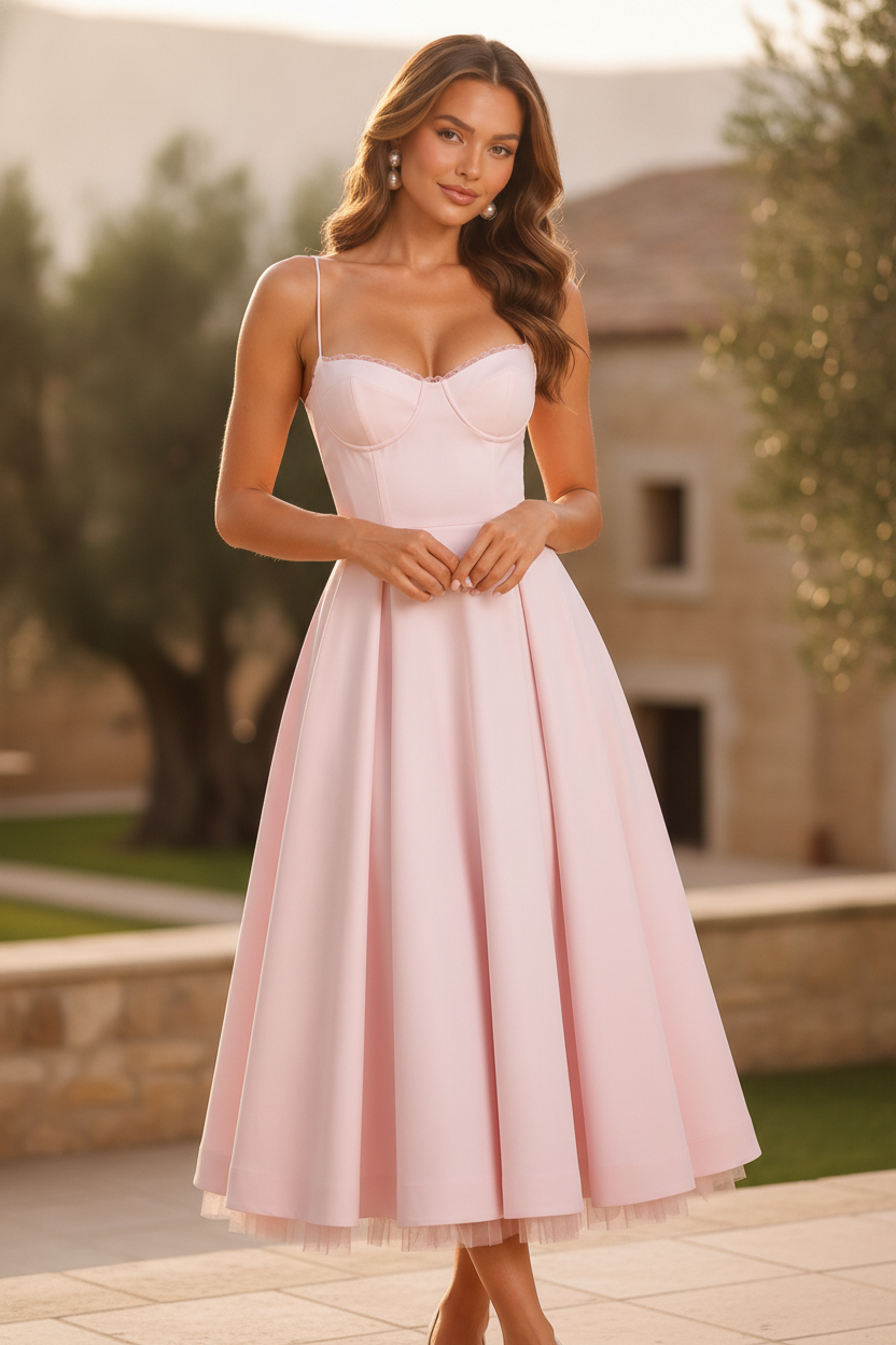 Seraphina Corset Midi Dress - Women's Wedding Guest Dress