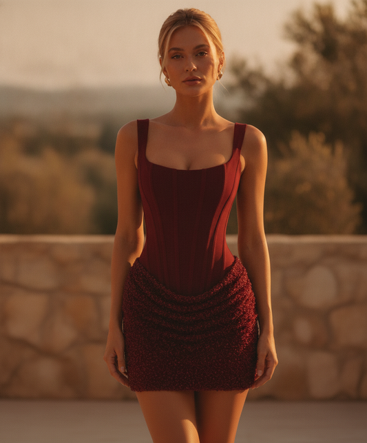 Katarina Corset Mini Dress - Women's Sequin Bodycon Dress