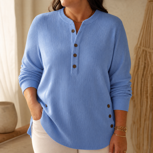 Lunavia - Ribbed Button-Up Henley Tunic for Women