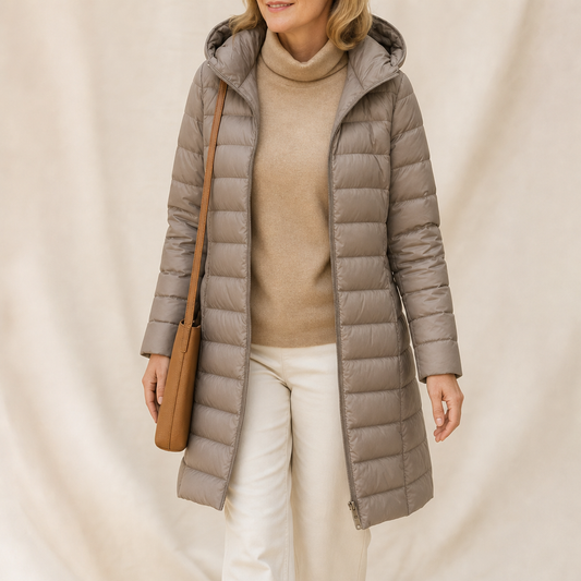Veluna Long Quilted Puffer Coat - Women's Flared Puffer